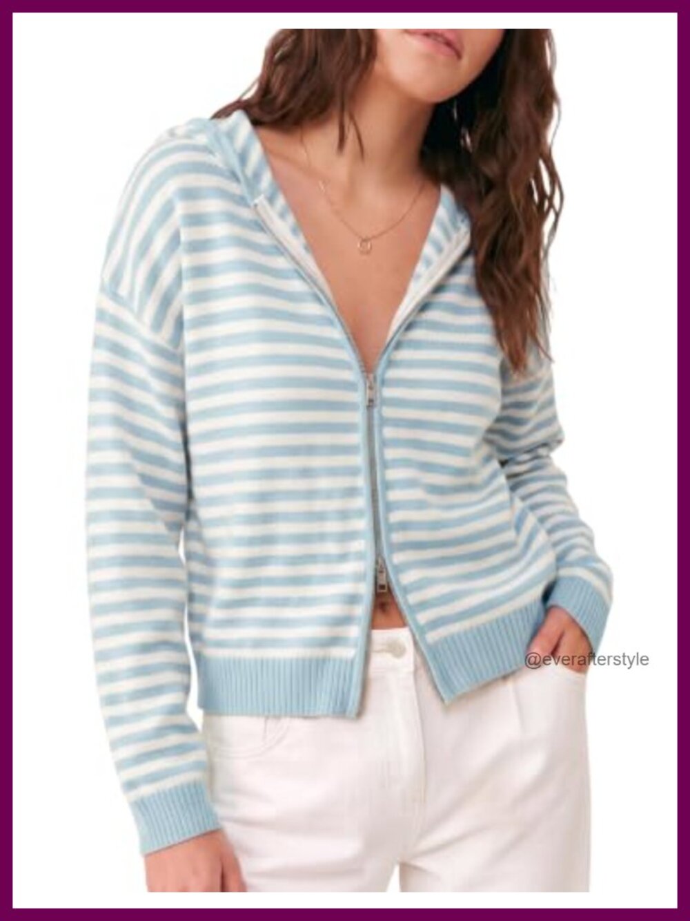 Striped Zip Up Cardigan with Hood Knit Sweater Jacket